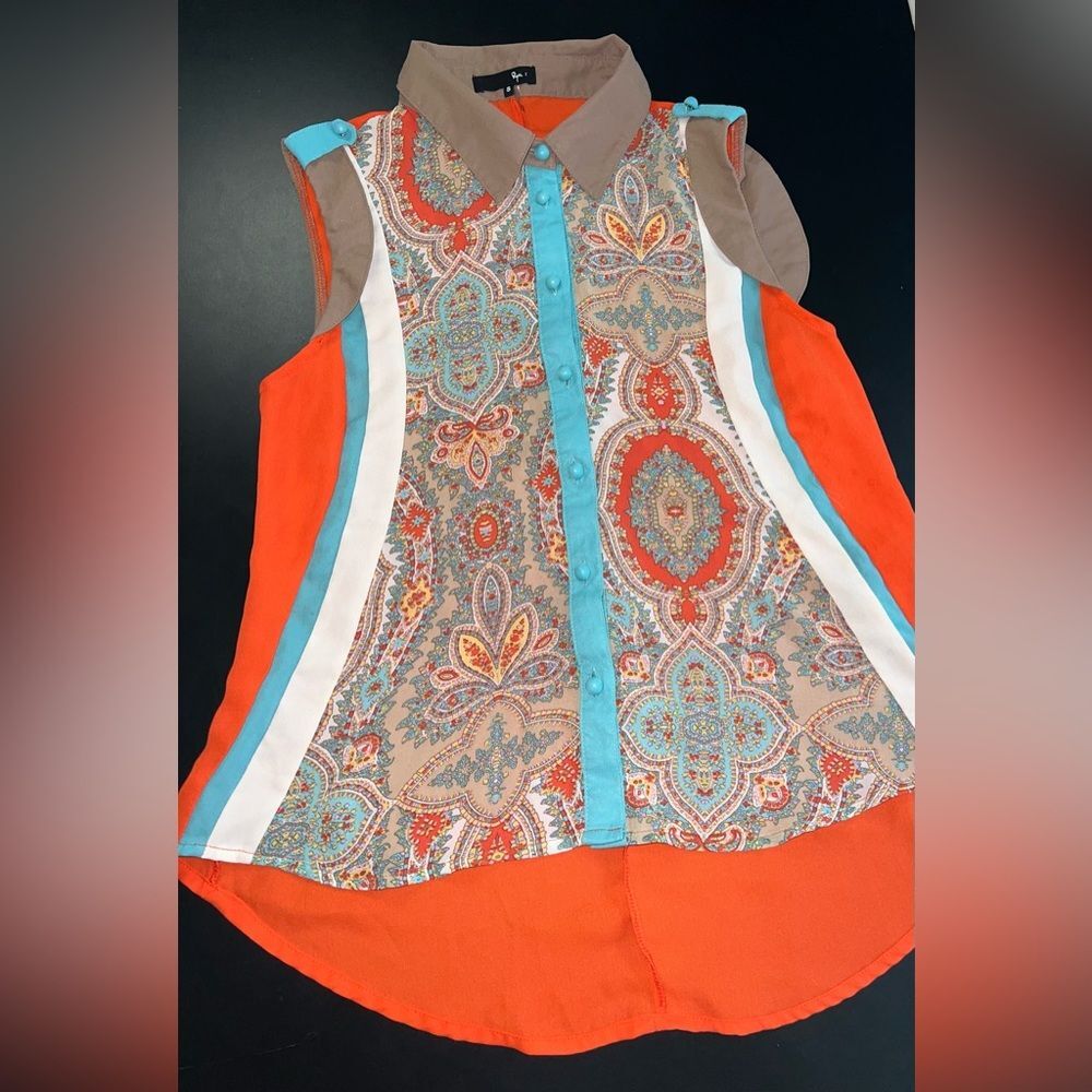 Ryu Paisley Printed Front Sleeveless Boho Top Size Small EUC